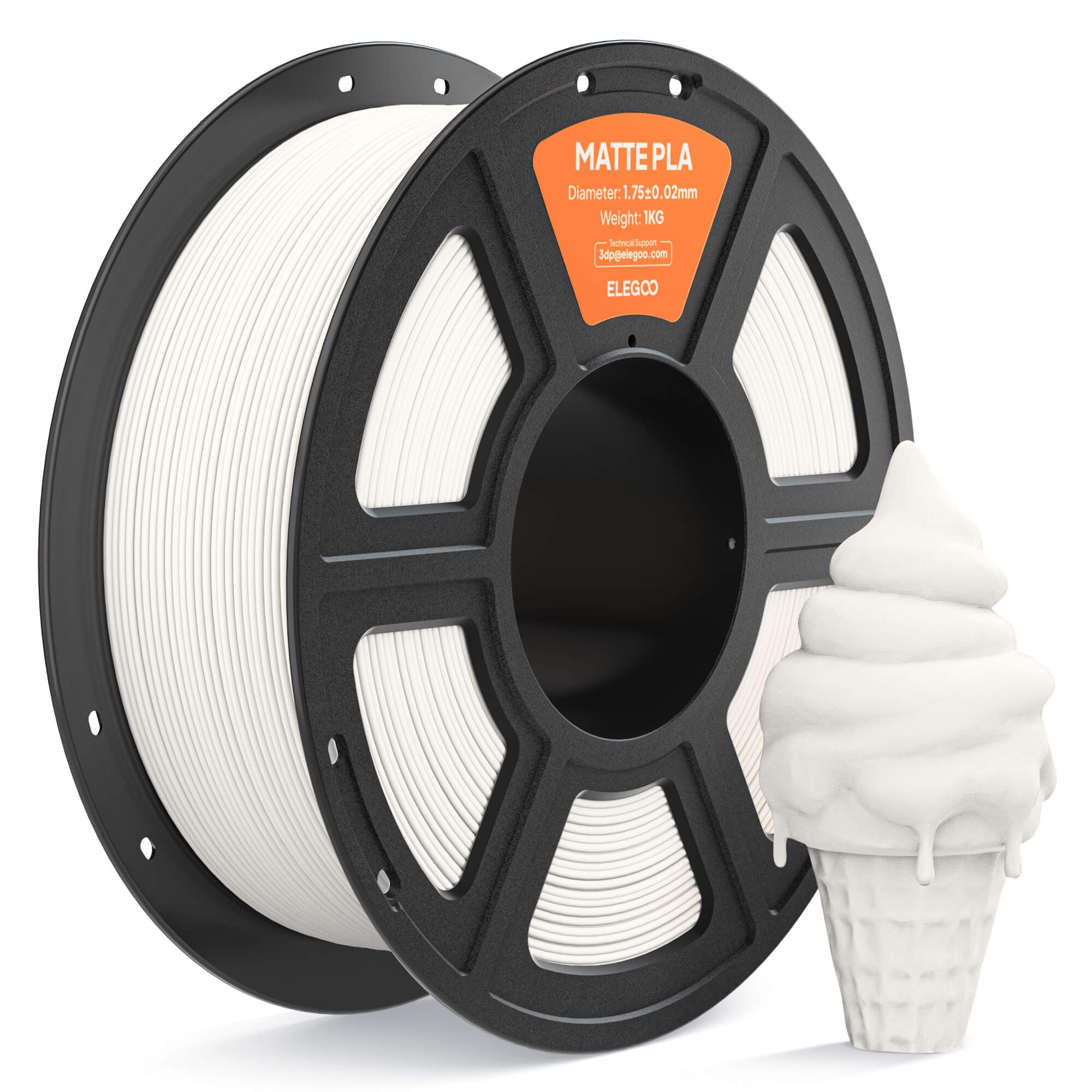 ELEGOO Filamento PLA Matte Bianco 1 KG, 1,75 mm Opaco PLA Filamento per Stampante 3D, Bobina da 1 kg, Adatto per Maggior Parte Delle Stampanti 3D FDM