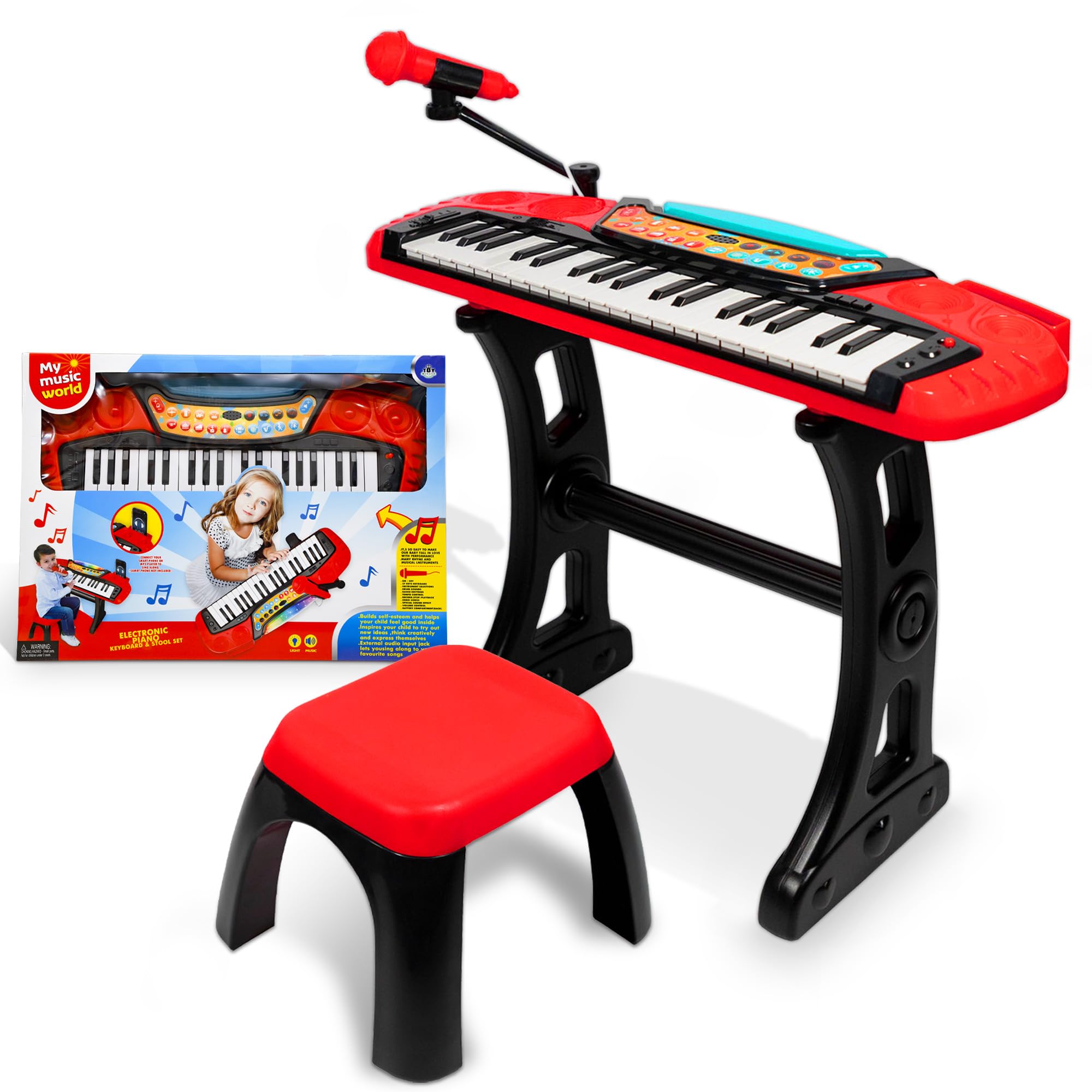 Piano infantil de 37 teclas con taburete y soporte, teclado electrónico, juguete musical con micrófono, función de grabación/reproducción, piano educativo para niños a partir de 3 años, certificado de