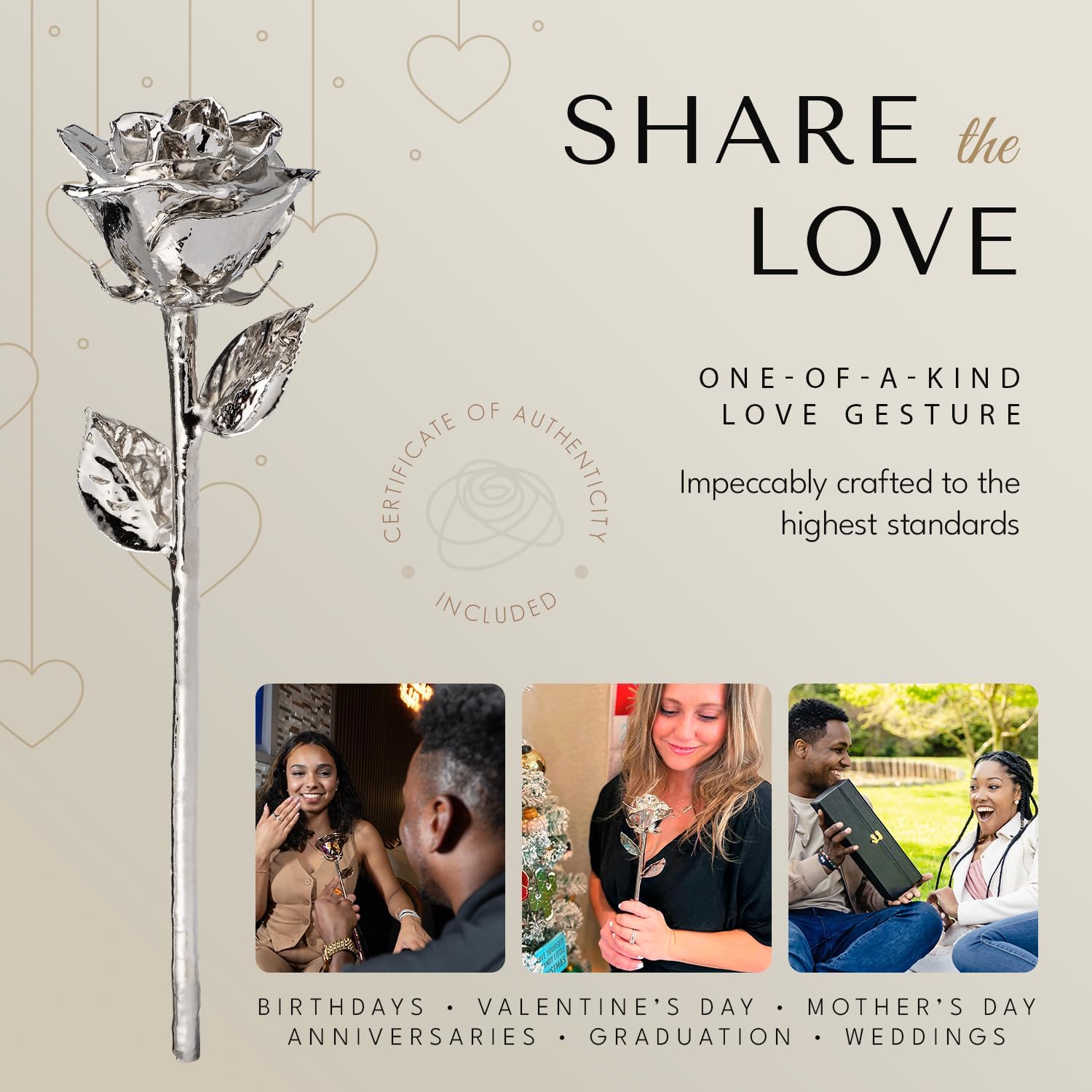 Forever Rose Real Rose Dipped in Platinum, Handcrafted Preserved Rose in Luxury Leather Display Case with LED Light, Romantic and Elegant Gift for Her, Anniversary, Valentine's Day or Birthday. - Image 4