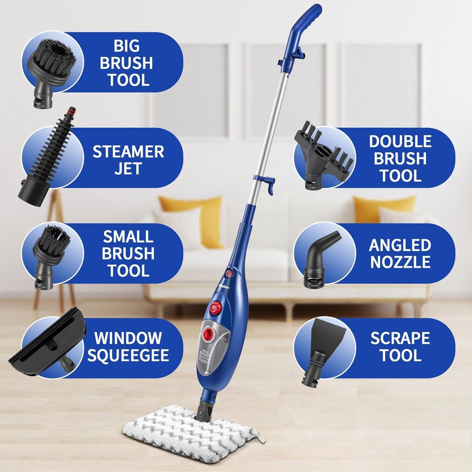 Moolan Steam Mop for Hardwood Floors 12 in 1 Steam Mop,Detachable