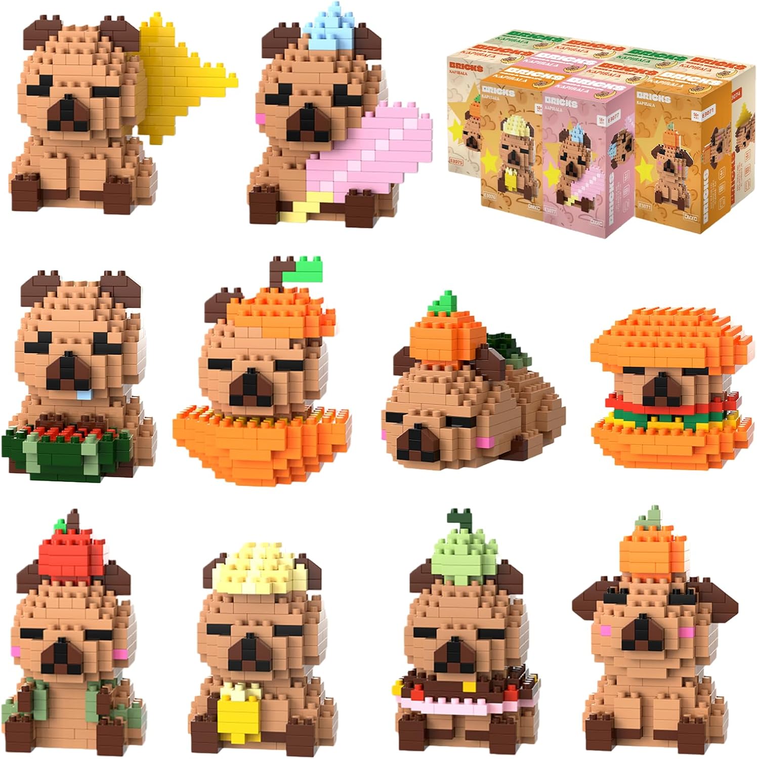 Capybara Micro Building Sets Easter 10 Pack Mini Animal Bricks Party Favors Goodie Bag Stuffers Display Gift Christmas Birthday Ages 14+