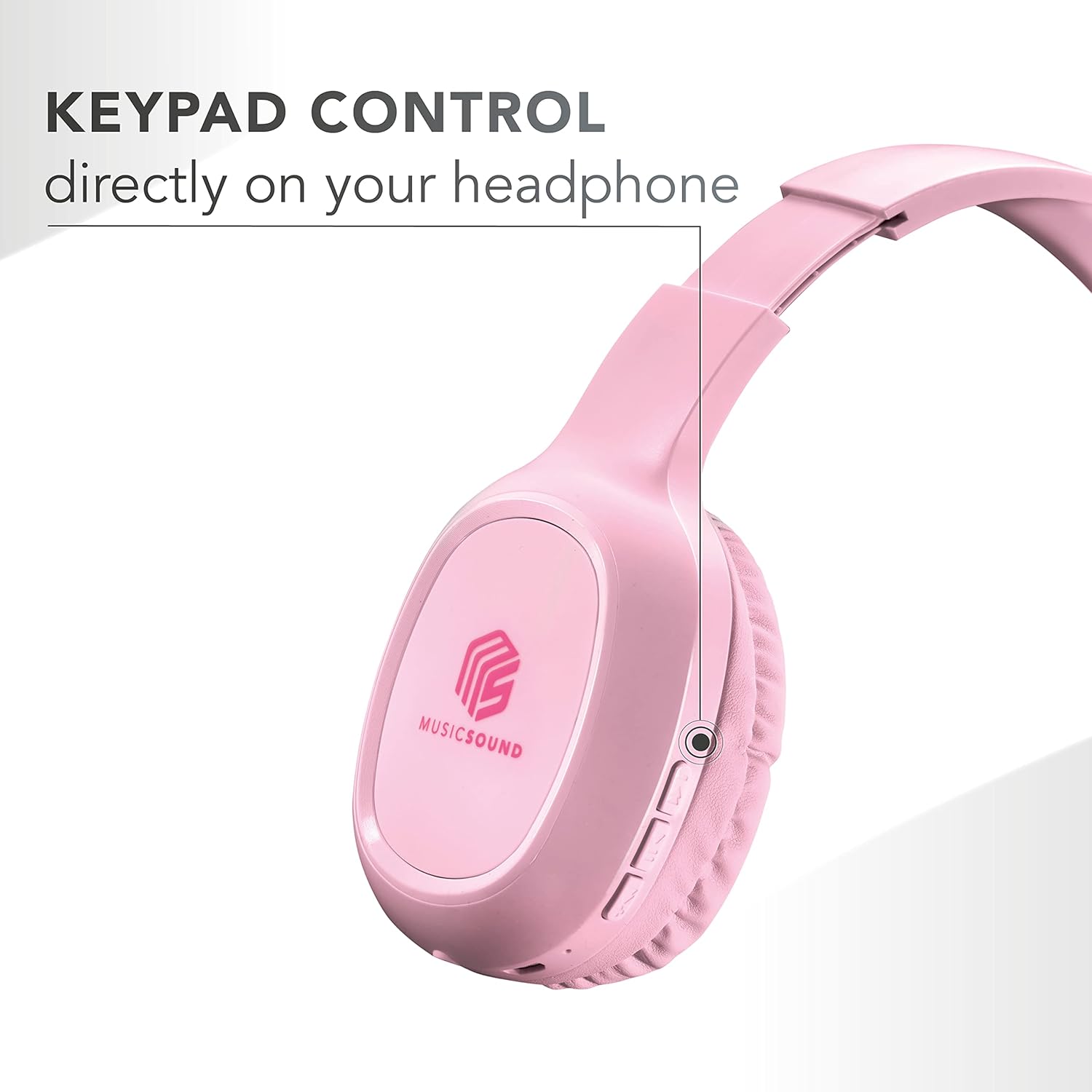 Headphones with text indicating 14 hours of music playback