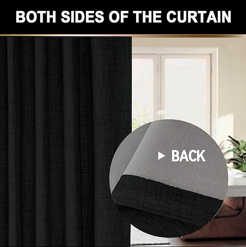 Miniatura 7 de 100% Blackout Shield Cortinas opacas de lino de 120 pulgadas de largo, juego de 2 paneles, anillos de clipcortinas opacas con bolsillo para barra,