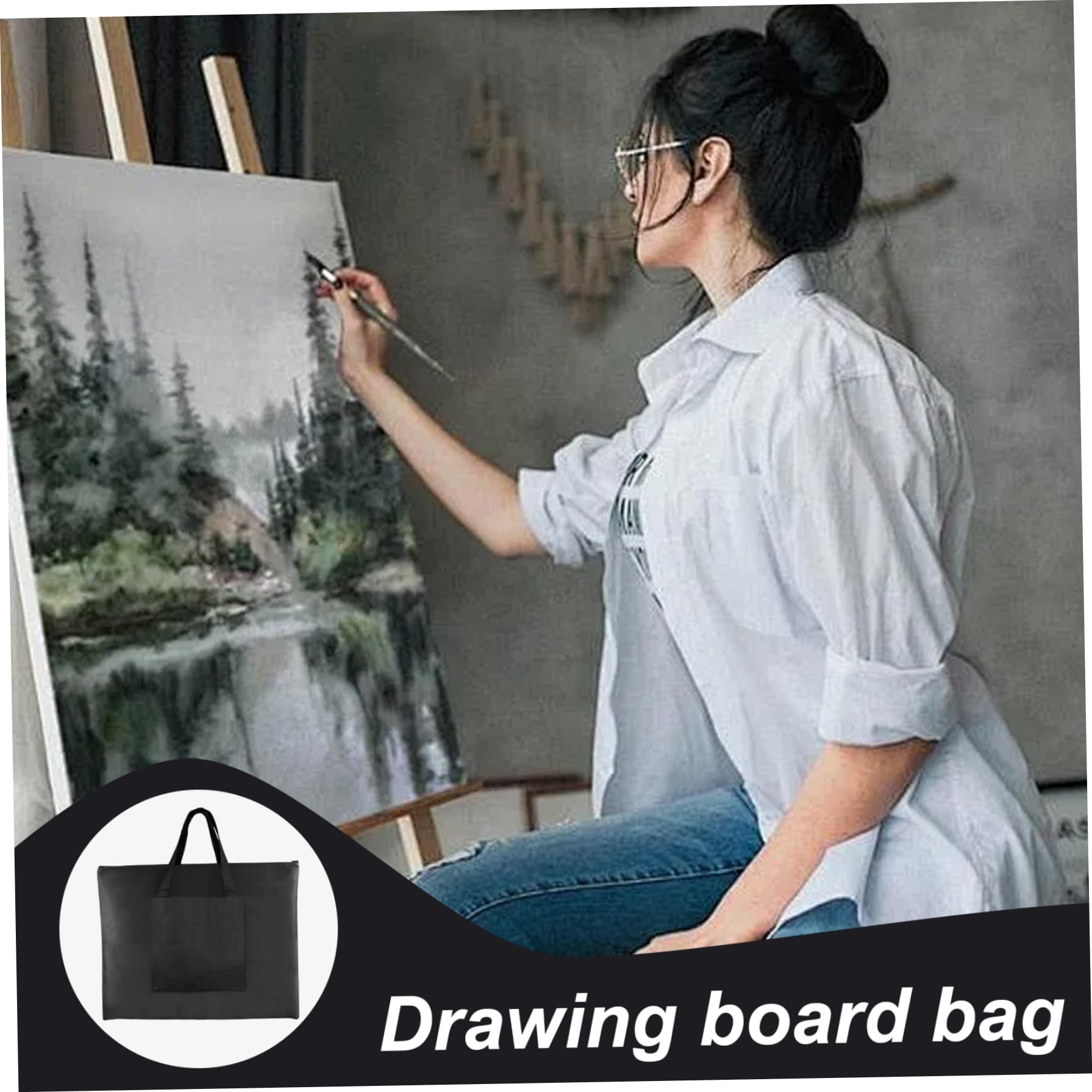 Kunst-Portfolio-Tasche, 55, 9 x 35, 6 cm, Reißverschluss, Portfolio-Tasche mit Griff und Außentasche, wasserdichte schwarze Kunstaufbewahrung aus Canvas für Zeichenbrett, Poster, Akten, Kunsttasche