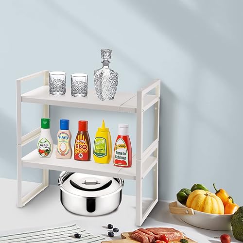 Miniatura 4 de Organizadores de estantes de gabinete expandibles, armario de gabinete de altura ajustable, estantes de encimera de cocina, apilables, expandibles,