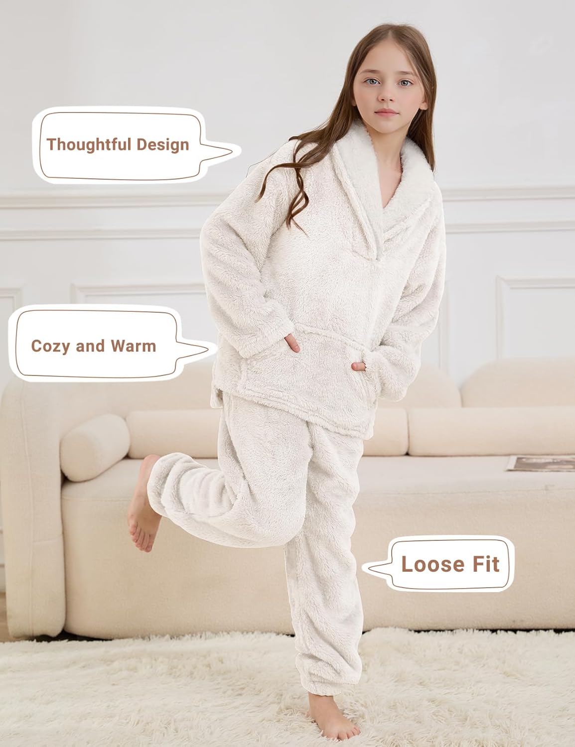 PEHMEA Girls Fuzzy Fleece Pants Sets 2 Piece Outfits Casual Pullover Sweatshirt Winter Warm Sweatsuit for Kids 5-14Y - Image 3