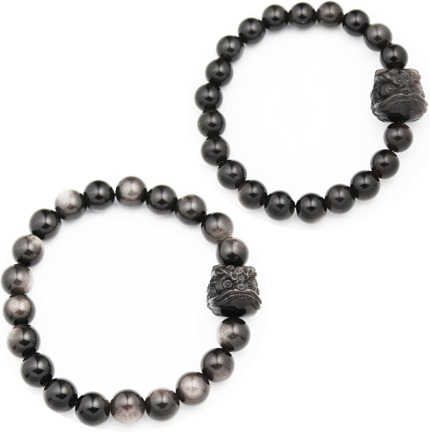 Innocence Natural Silver Obsidian Stone Beads Couple Stretch Astronaut Bracelets Love Heart Spaceman Charm 2 Pcs Matching Valentine's Day Jewelry Gift For Men Women