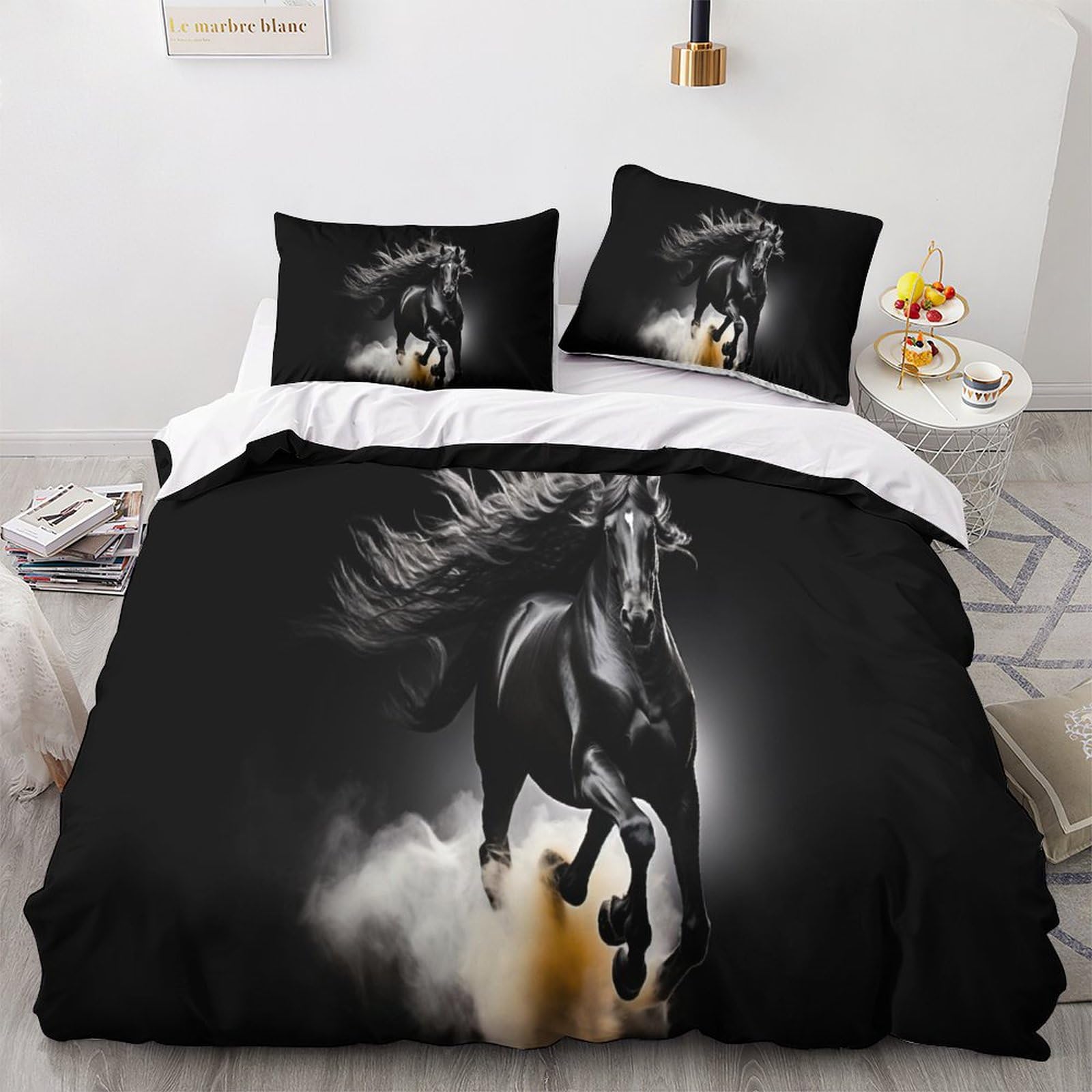 Opsrey Prancing Horse-12 Prancing Horse Finesse Horse Bedding Set Hidden Zipper Duvet Cover Set With Pillowcases Quilt Cover Set Sleeping Aid Comforter Cover Various Sizes For Kids Adults King（220X240cm）