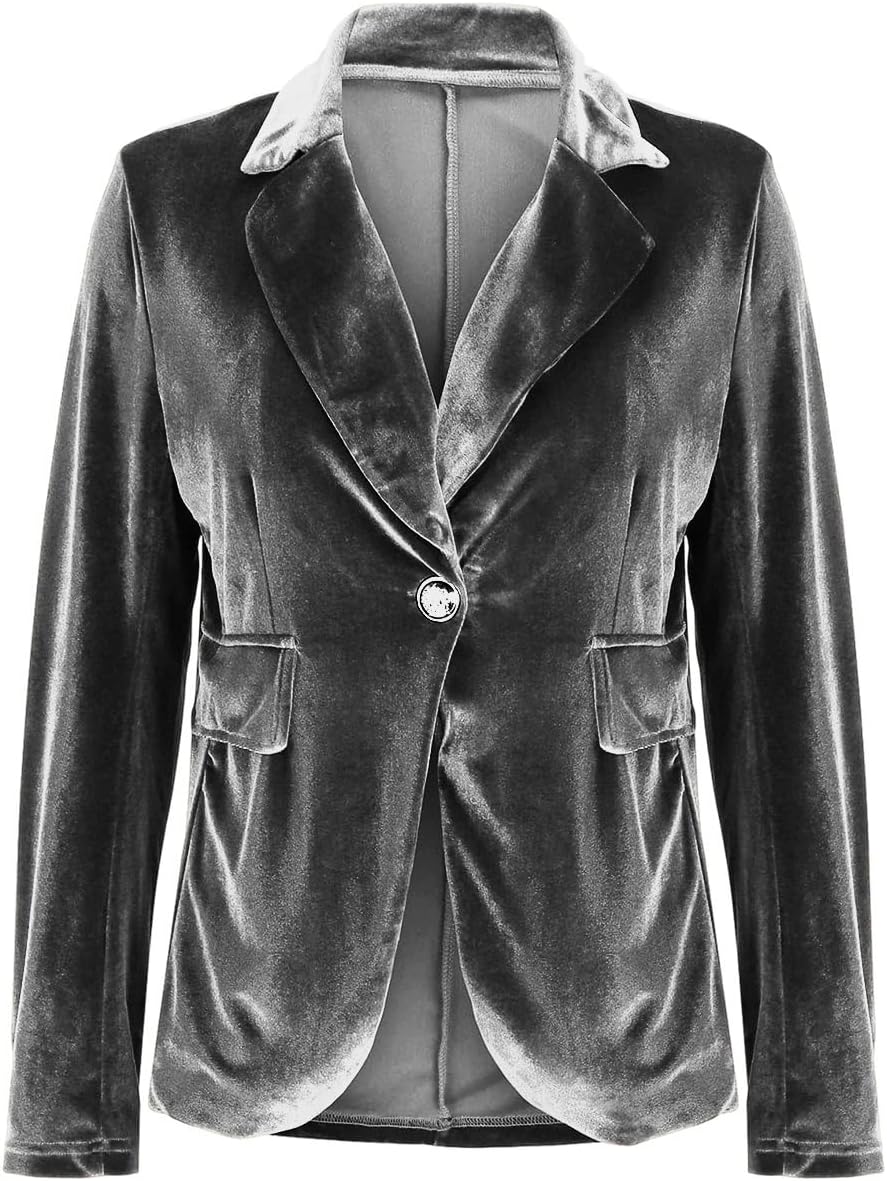 LKOUS Velvet Blazer Women Casual Long Sleeve Lapel Collar Button Blazer Jackets for Business Office