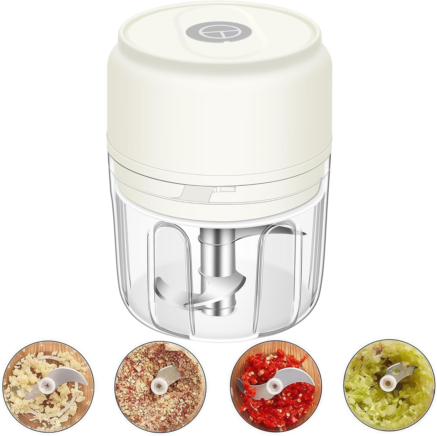 250ml Electric Garlic Chopper, Portable Garlic Press, Wireless Mini Food Processor, Rechargeable Garlic Chopper Mincer for Ginger, Chili, Onion, Minced Meat and Spices (White)