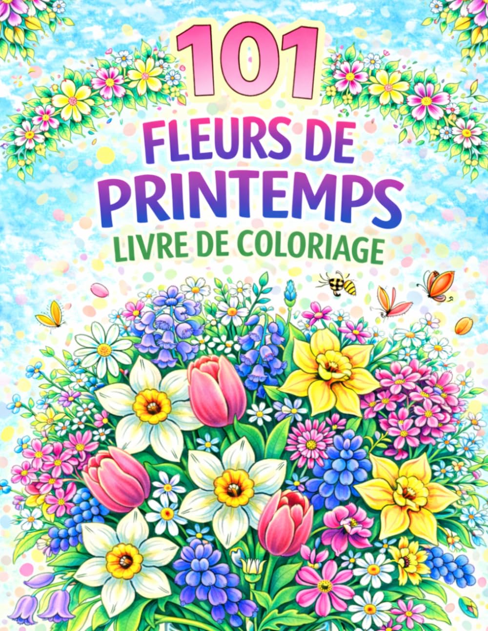 101 Fleurs de Printemps Livre de Coloriage pour Adultes: Grand livre de Coloriage Relaxant en Gros Caractères pour Adultes et Seniors