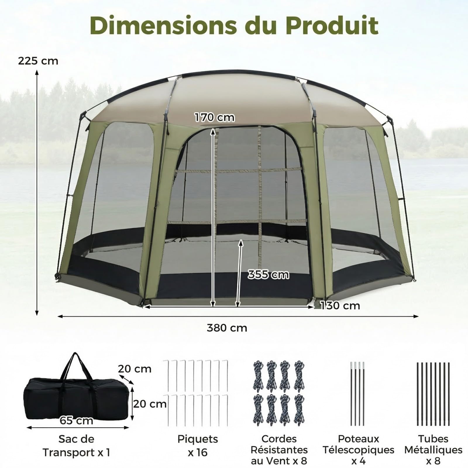 RELAX4LIFE Tente Moustiquaire pour 8 à 10 Personnes, Maille Anti-Insect | 3,8x3,5M Tonnelle de Jardin Extérieur, Porte Zippée, Sac de Transport, Abri Solaire Familial pour Activité Plein Air