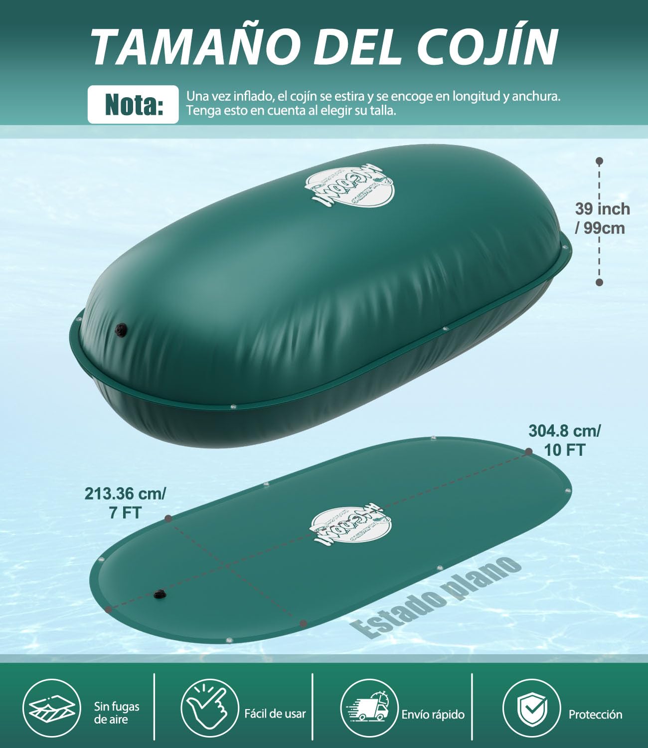Angooni Cojín de piscina de invierno elíptico, 210 × 300 cm, XXL, cojín de aire para piscina con doble costura para cubrir la piscina, cojín para el invierno con válvula de inflación dual Boston