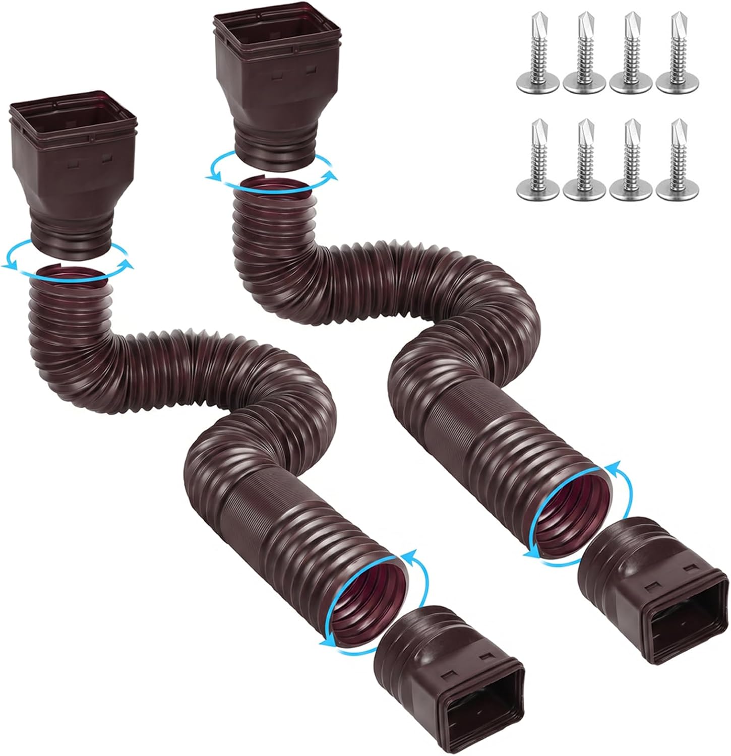 Ogutter Rain Gutter Downspout Extensions, Downspout Extender for Rainwater Drainage Flexible, Down Spout Drain Extension Pipe and Extendable from 21 to 66 Inches (2 Pack, Brown)
