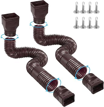 Ogutter Rain Gutter Downspout Extensions, Downspout Extender for Rainwater Drainage Flexible, Down Spout Drain Extension Pipe and Extendable from 21 to 66 Inches 2 Pack, Brown