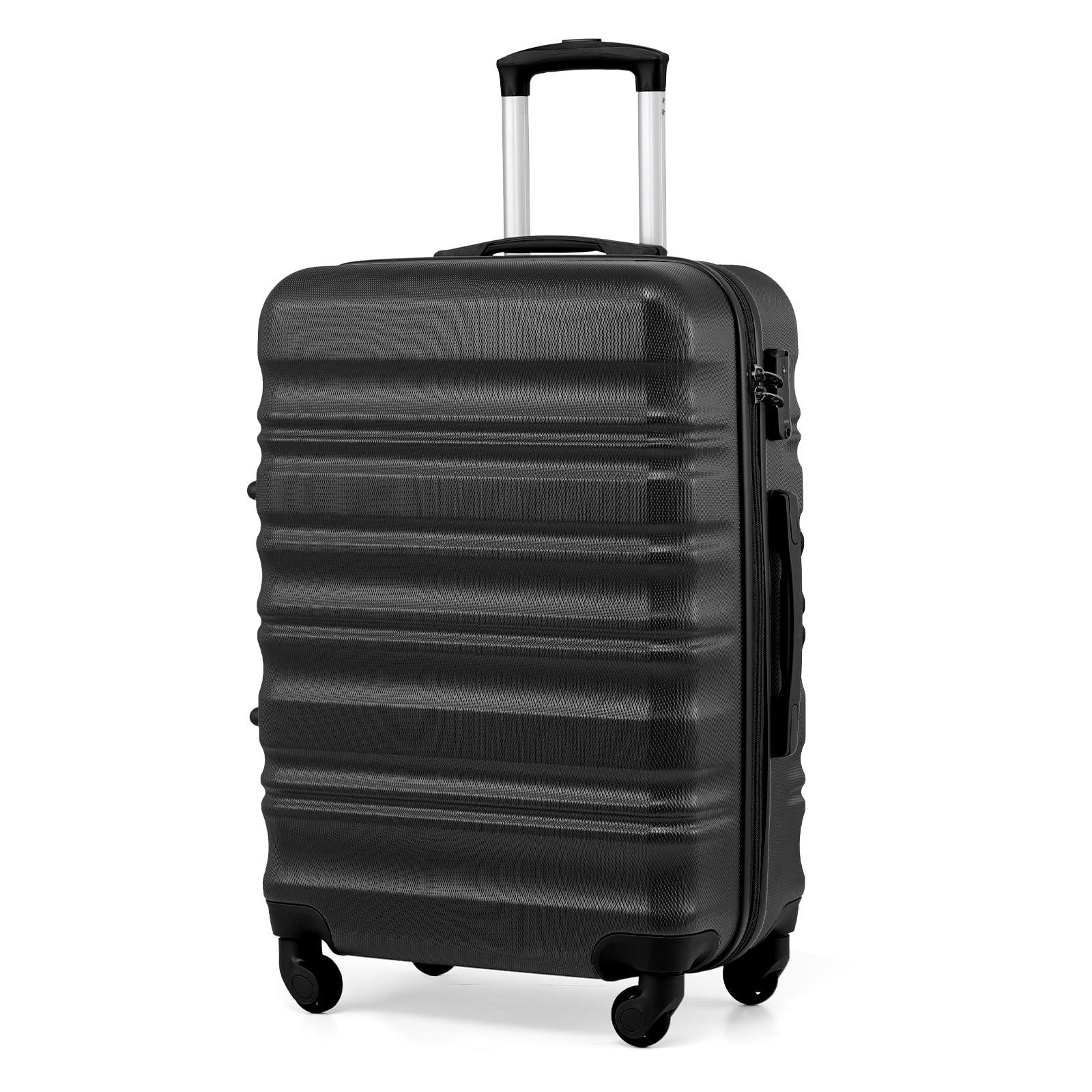 COOLIFE Hartschalen-Koffer Trolley Rollkoffer Reisekoffer mit TSA-Schloss und 4 Rollen (Schwarz, Mittelgroßer Koffer)
