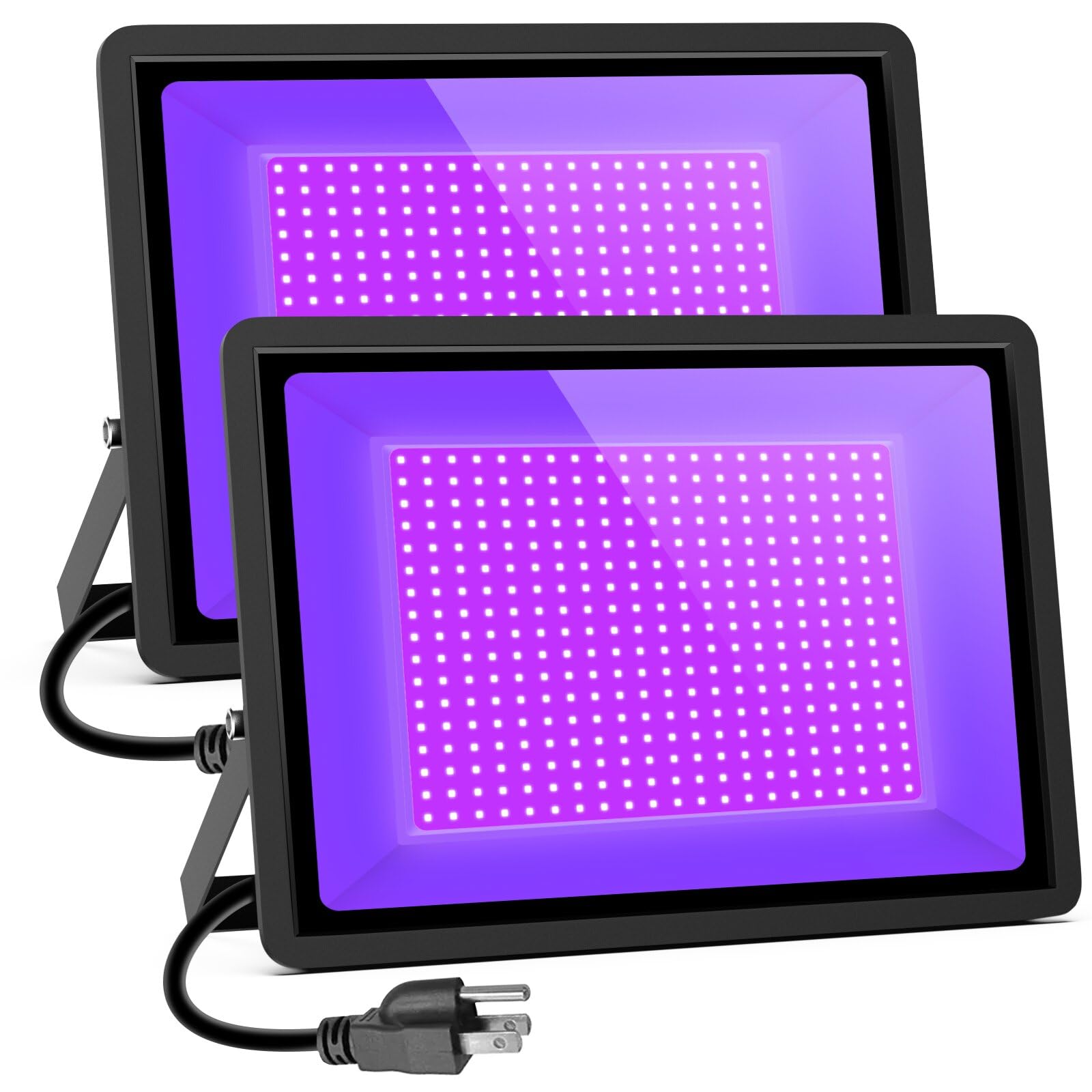 Black Lights 500W LED Flood Light with Plug(6ft Cable), IP66 Waterproof Black Lights for Party, Stage Lighting, Aquarium, Body Painting, Halloween, Neon Glow in The Dark (2 Pack)