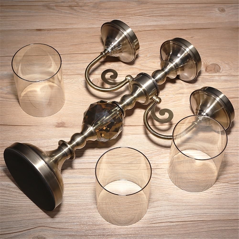 Französische romantische Kerzenständer, Retro Metall Glas DREI-Kopf Leuchter Licht Luxus Hause Dekoration Ornamente Kerze Halter Dekor(L)