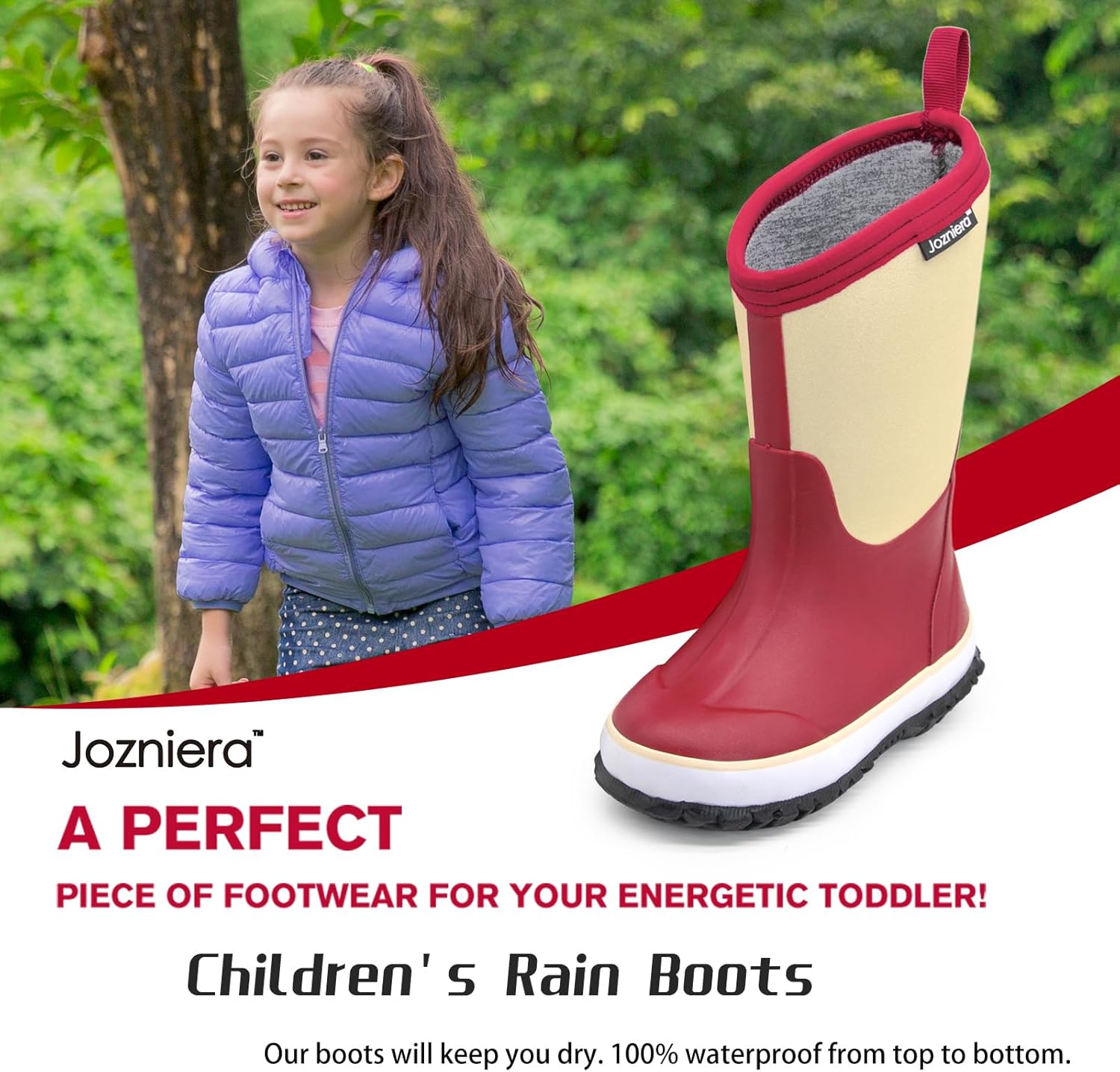 Unisex-Child Toddler Rain Boots, Waterproof Rubber Kids Rainboot,Insulated Rubber Neoprene Rain Boots for Kids,Youth (Red, Toddler, 8, Numeric, US Footwear Size System, Medium) - Image 2