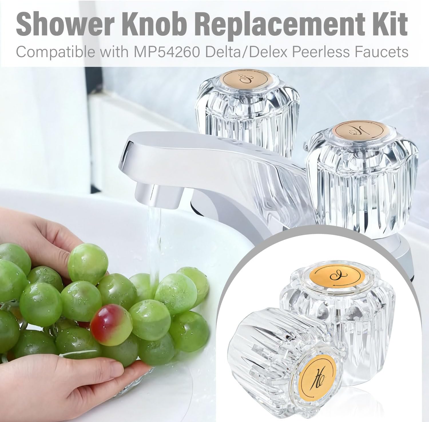 2 PCS Bathtub Faucet Handles,Shower Knob,Hot and Cold Shower Knobs Replacement Parts in Clear Acrylic,Compatible with Delta Delex Peerless,Includes Screws
