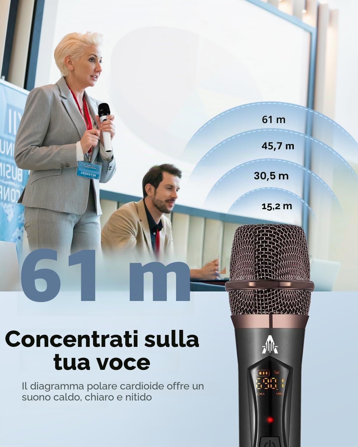 ALPOWL WXM Microfono Wireless, Microfono Karaoke con 192KHZ/24Bit, Professionale UHF Cordless Dynamic Mic System, Sistema PA Ricevitore Ricaricabile per Amplificatore Vocale(Nero)