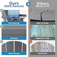 Vista 7 de Nalone Juego de 2 sillas plegables Adirondack con cojín con soporte para tazas, silla de patio de plástico HDPE resistente a la intemperie, Gris