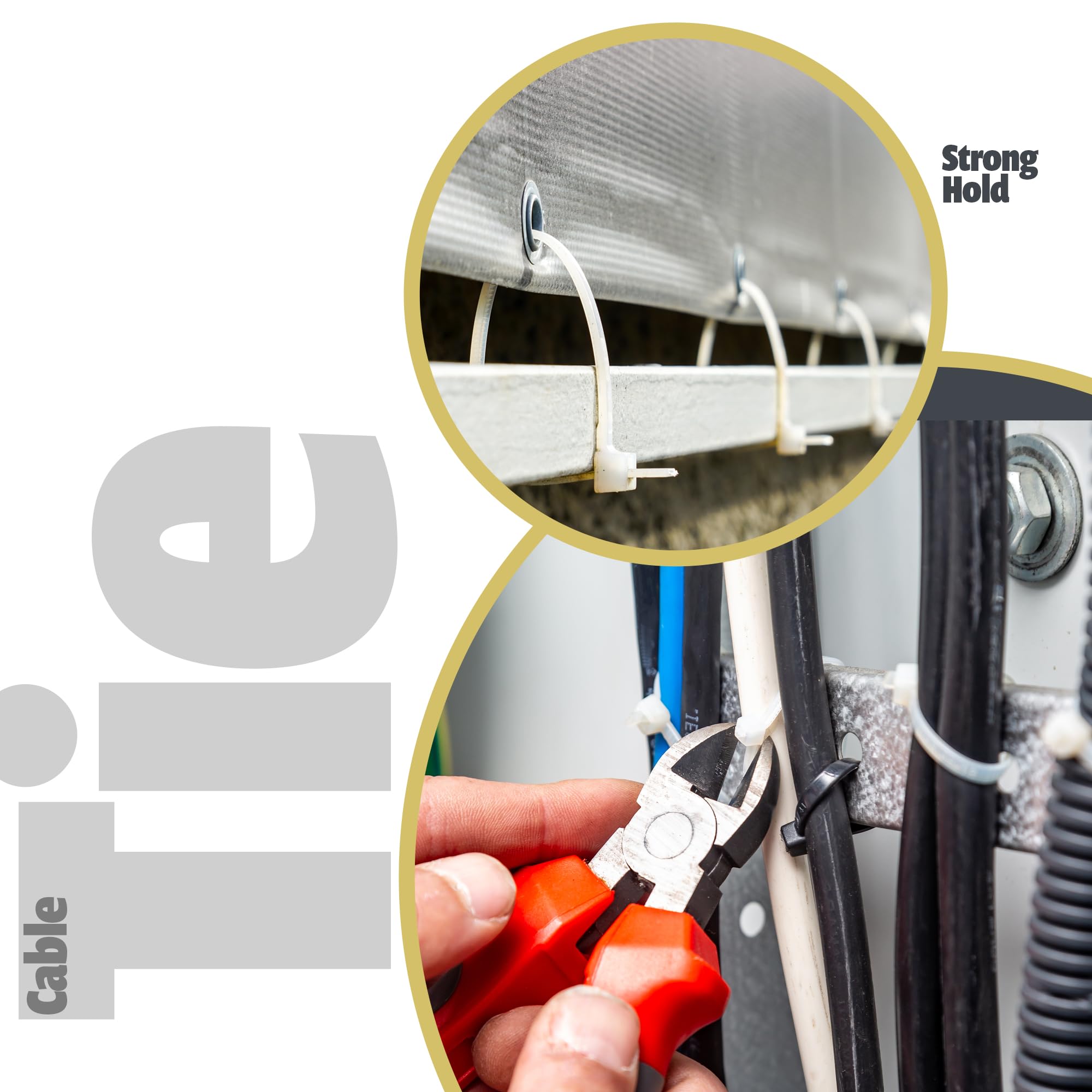 Wild Polar Premium Cable Ties, Clear/White & Black, Range of Sizes, 100 Pack Nylon Plastic Tie Wraps - Image 3