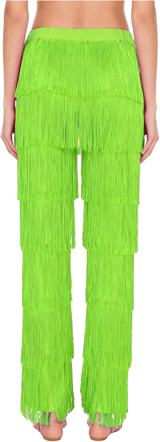 XUNZOO Fringe Pants for Women Tassel Latin Ballroom Dance Trousers for Rumba Tango Salsa