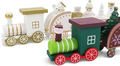 Miniatura 5 de 2 adornos de tren de madera de Navidad, mini decoración de tren pintado, juguetes de regalo para niños, adorno de mesa de Navidad para fiesta de