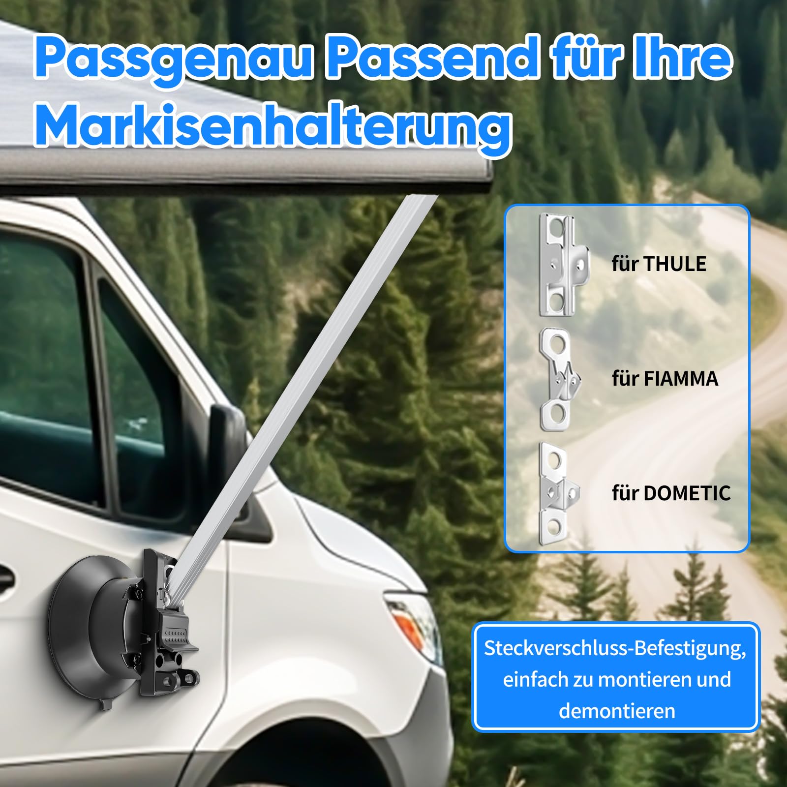 Akku Markisenhalterungen Wohnmobil,Max.150KG ,2 Stück Markisenhalter für Thule, Fiamma und DOMETIC Markisenfuss,Markisenfusshalter für Camper,Wohnwagen Zubehör, Saugnapfhalterung für Markisenfuß