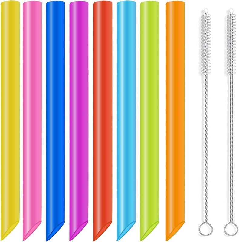 GOTRUST 8 db színes buborék tea ivószál 26 cm x 10 mm műanyag vastag hosszú szívószál újrahasznosítható 2 tisztító kefével