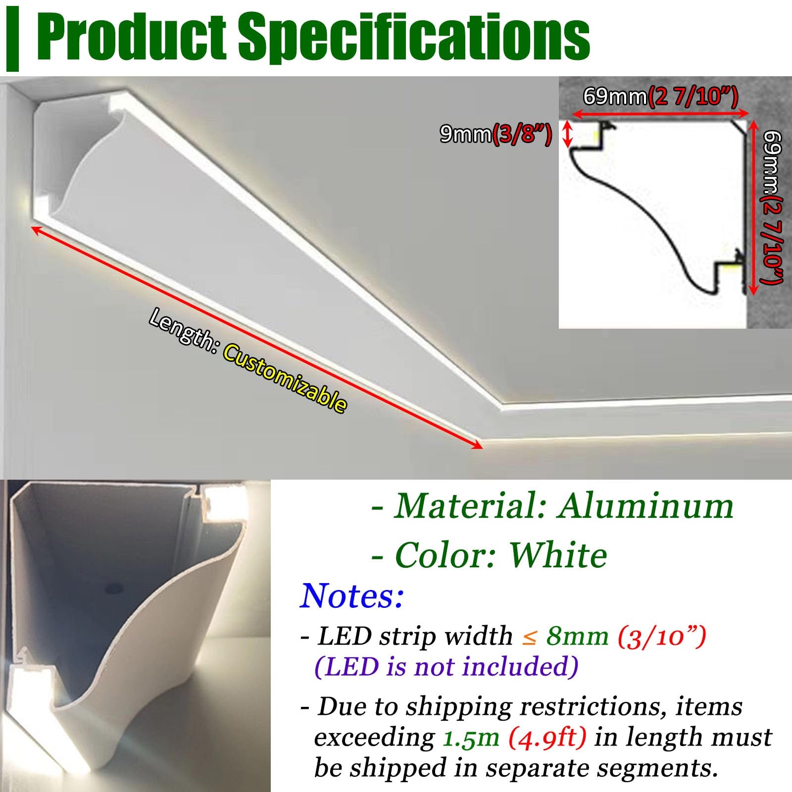 Led Deckenleiste LED-Stuckleiste Mit Verdecktem Kabelkanal, Indirekte Beleuchtung Für Abgehängte Decken, Aluminiumprofil Für LED-Streifen Im Wohnzimmer(6m/19.7ft)