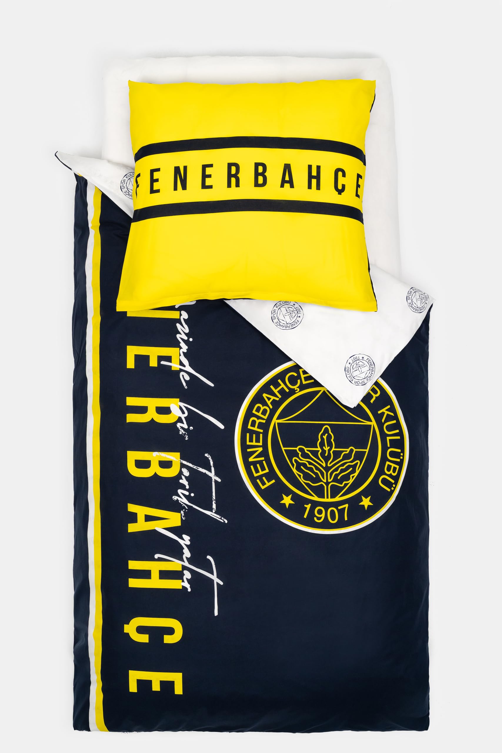 TAÇ Fenerbahçe Bettwäsche-Set 2 teilig - Bettwäsche 135x200 und Kopfkissenbezug 80x80-100% Baumwolle Super Weich - Doppelseitiger Kinder Bettwäsche für Jungen und Mädchen