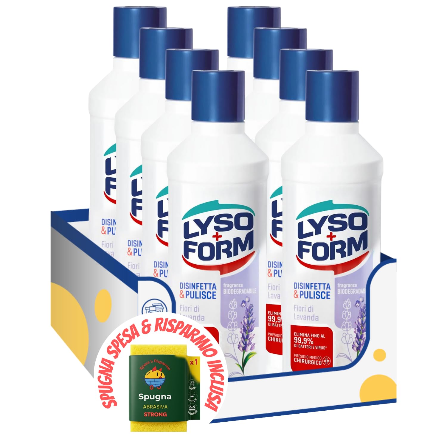 Detergente Pavimenti Disinfettante Profumo Lavanda – 1100 ml kit con Spugna Brandizzata SPESA & RISPARMIO Inclusa – Variazioni 4/8/12 Pezzi (8)