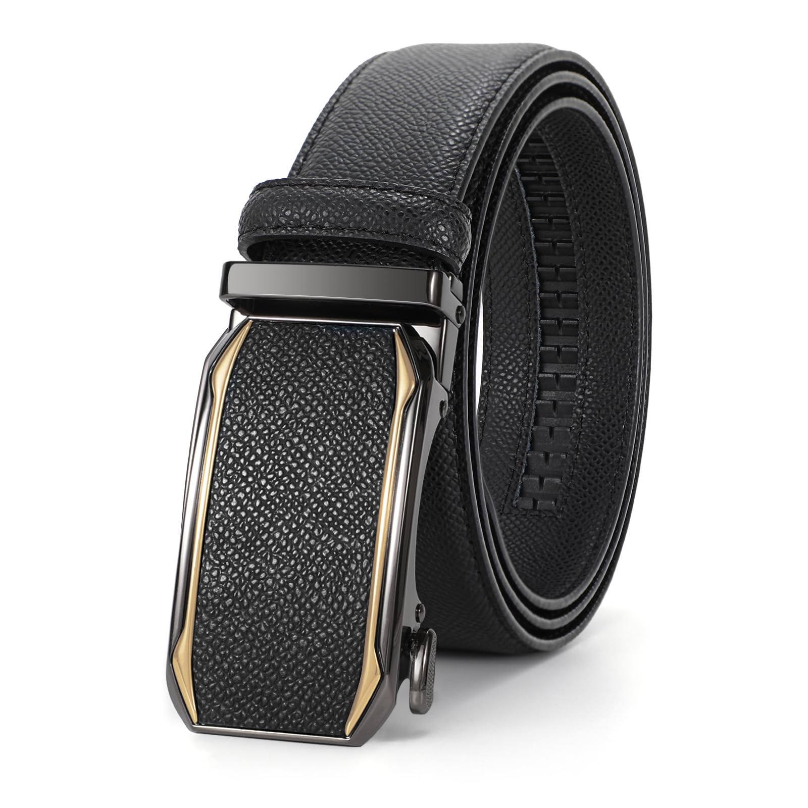 SANSTHS Ratchet Belts for Men, Leather Ratchet Belt Mens Ratchet Belt with Adjustable Buckle Men Belt Fit Everywhere