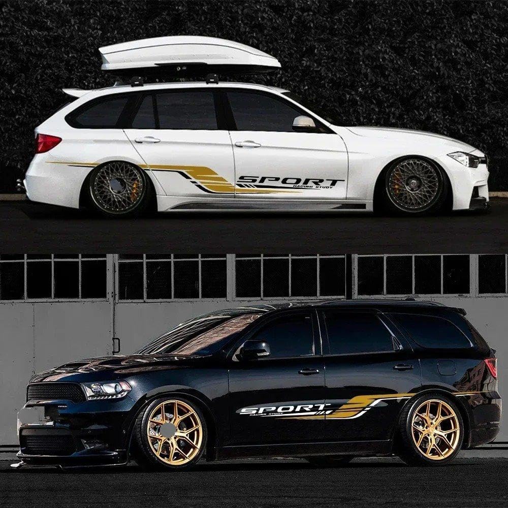 Decalcomanie per Auto 2 Pezzi di Adesivi per Auto A Strisce Lunghe, Adesivi per Tuning in Vinile Impermeabili Personalizzati sul Lato Sinistro E Destro(Gold Silver)