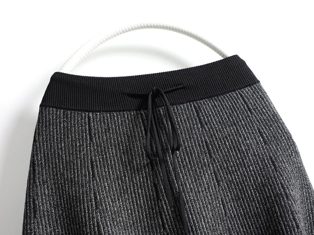 Röcke Damen,Damen-Midirock, Grau, Elastisch, Mit Hoher Taille, Geschnürt, Gestrickter Plissee-Rock, Einfache A-Linie, Swing, Gerüscht, Lässig, Herbst, Winter, Lange Röcke Für Mädchen, Damen