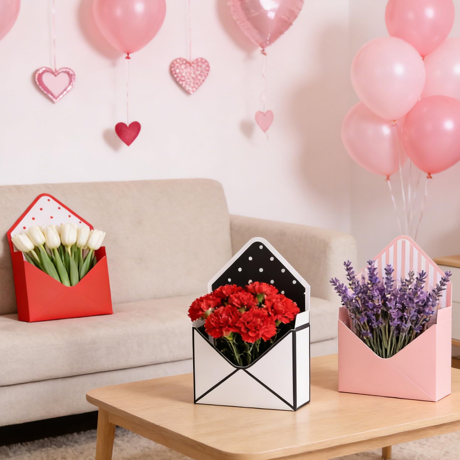 ZHUIGUANGZE Valentine's Day Foldable Flower Bouquet Envelope Boxes Florist Bouquet Wrapping Floral Present Envelopes Corsage Packaging Box for Wedding Mother's Day Birthday Party (4 Pcs)
