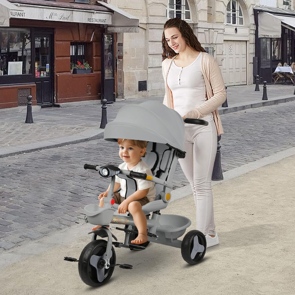5 in 1 Poussette 3 Roues,jusqu'à 25 kg,Poussette canne,Tricycle évolutif pour Enfant,Grande Capote,Pliage Compact,Dossier Inclinable,Grandes Roues Tout Terrain