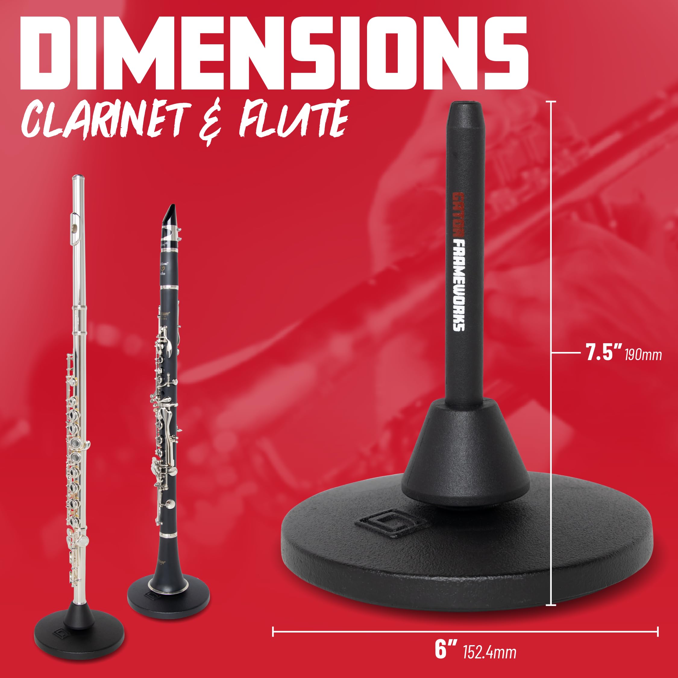 Gator Frameworks support vertical avec base ronde lestée pour clarinettes ou flûtes (GFW-BNO-CLRFLU)