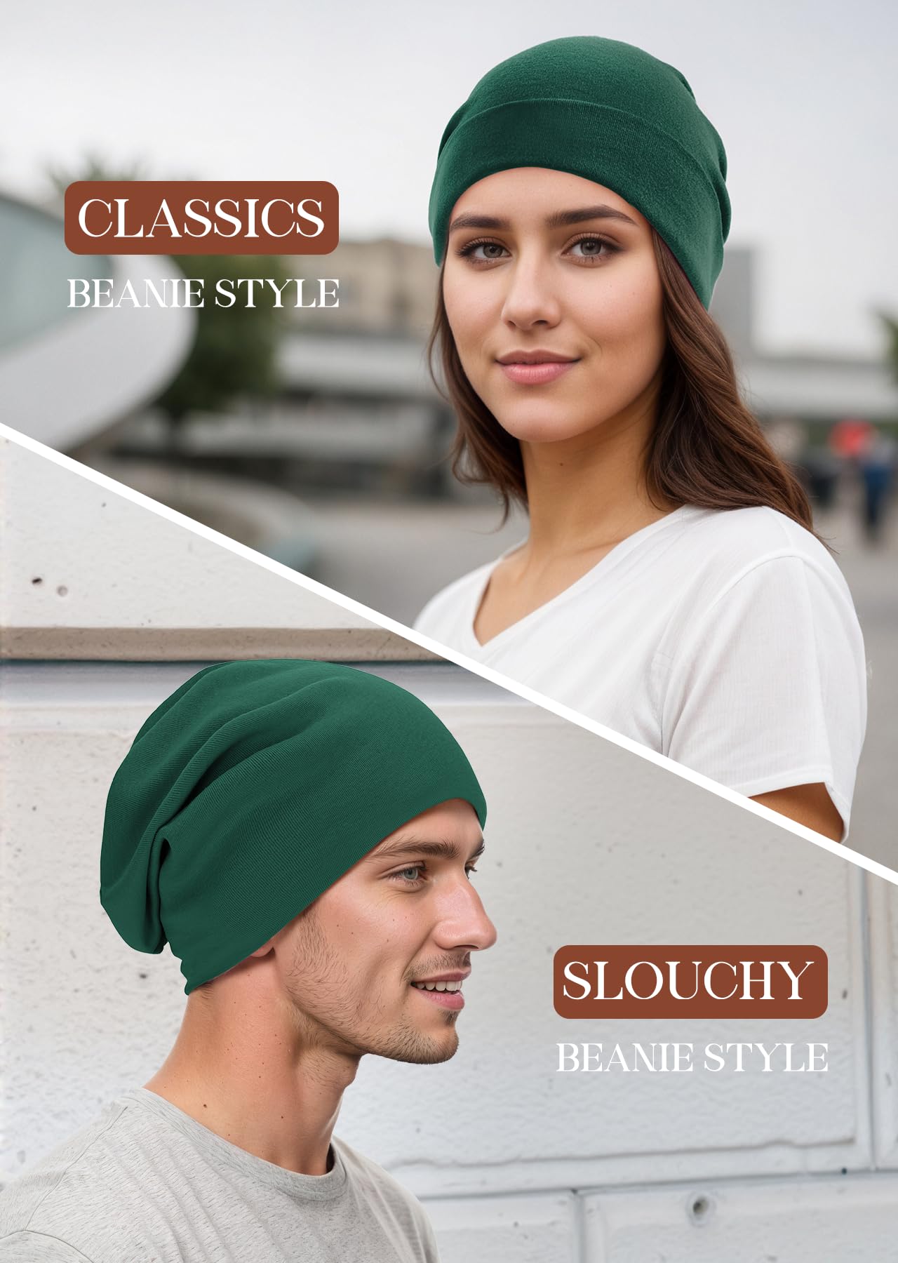 Berretto per uomo/donna Slouchy Beanie Cappelli Hip Hop Skull Cap Baggy Elegante Leggero Cappello Cappellino, A verde.