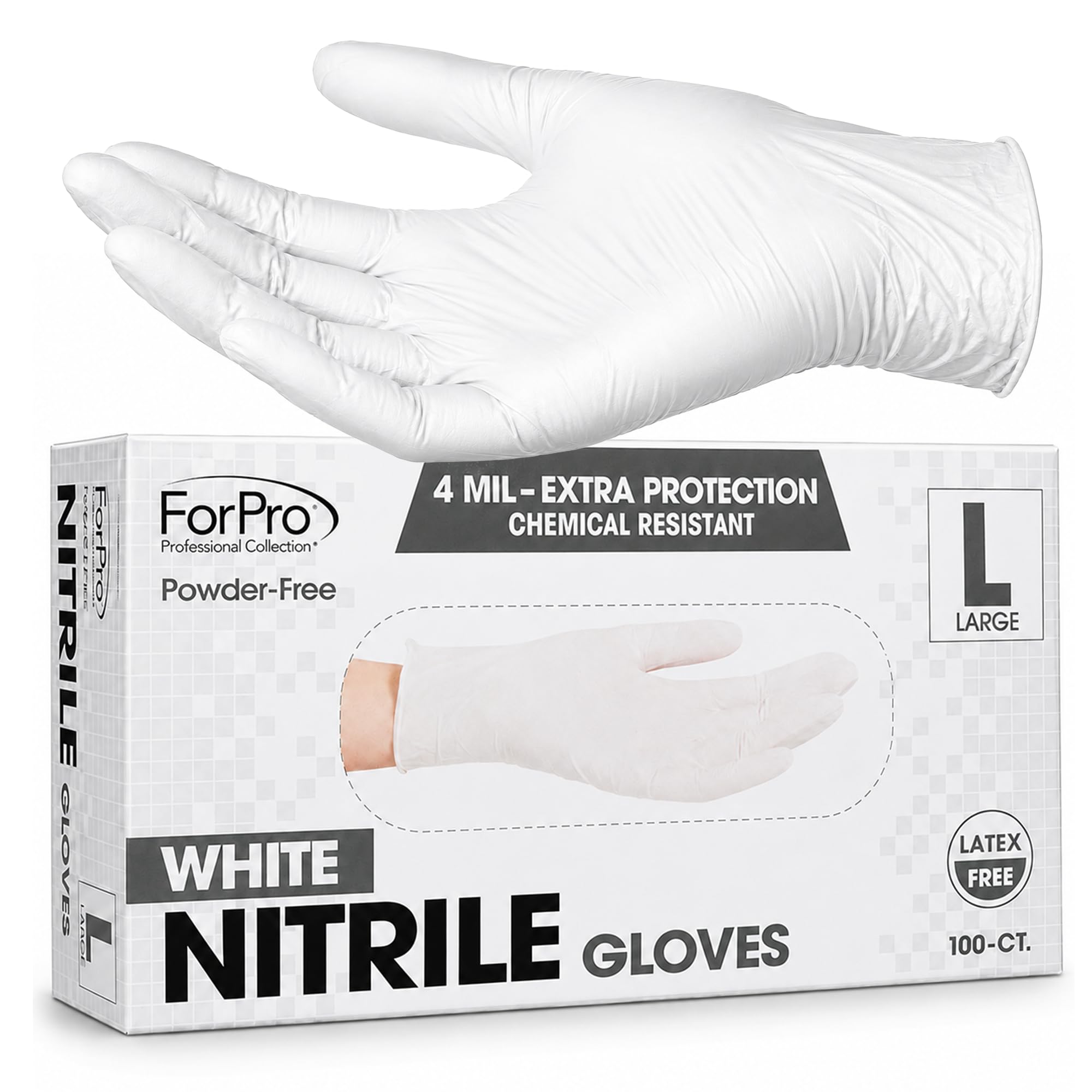 ForPro Disposable Nitrile Gloves, Chemical Resistant, Powder-Free, Latex-Free, Non-Sterile, Food Safe, 4 Mil