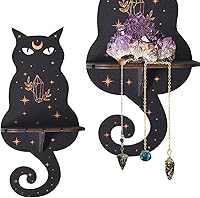 Vista 4 de Estante de cristal negro, estante de exhibición de cristal negro, soporte de péndulo de cristal, estante de exhibición, bruja, murciélago, polilla