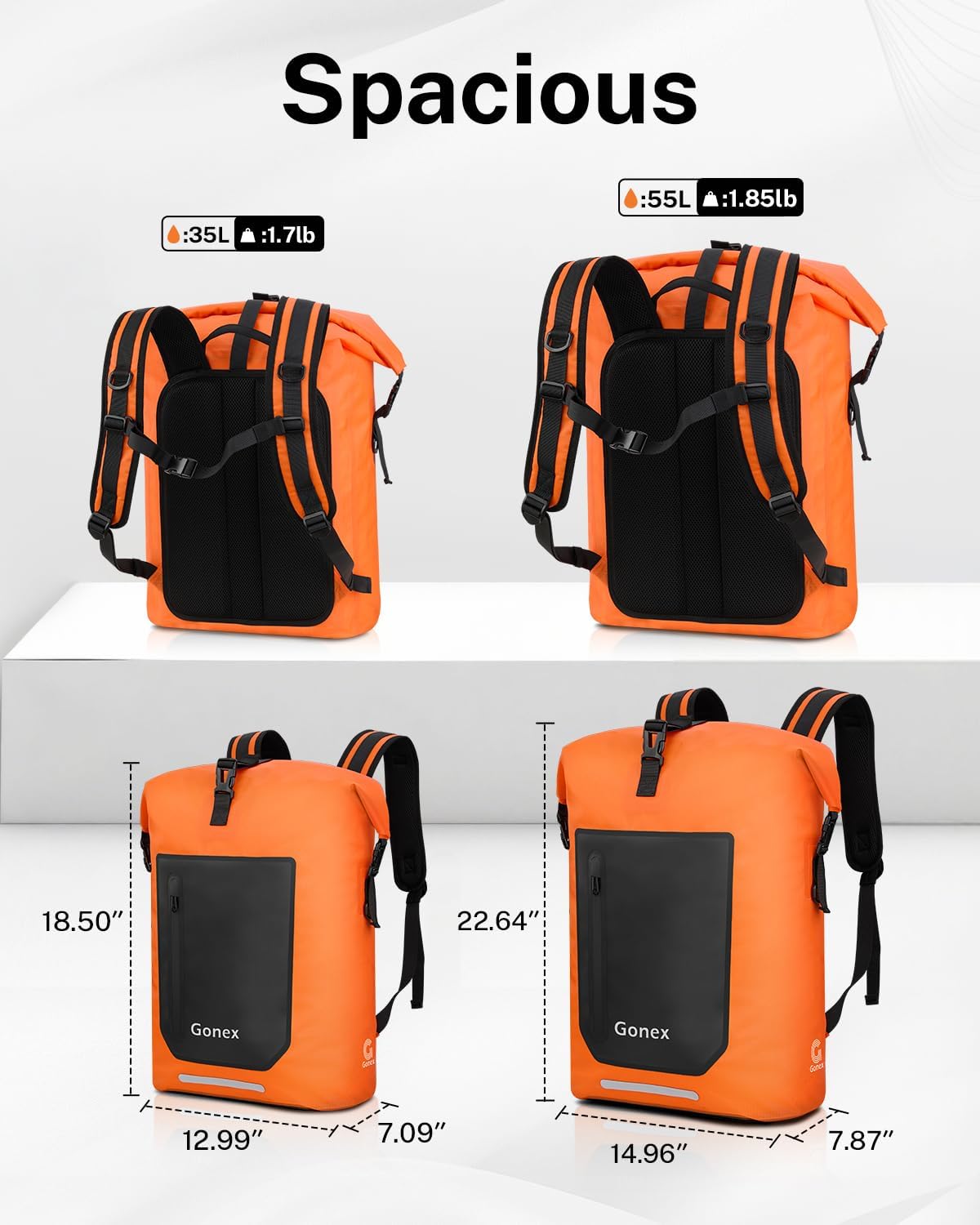 Gonex Ultralight Waterproof TPU Backpack, 35L Roll Top Dry Bag with Comfortable Padded Back Panel for Kayaking Boating Camping Fishing Travel,Orange
