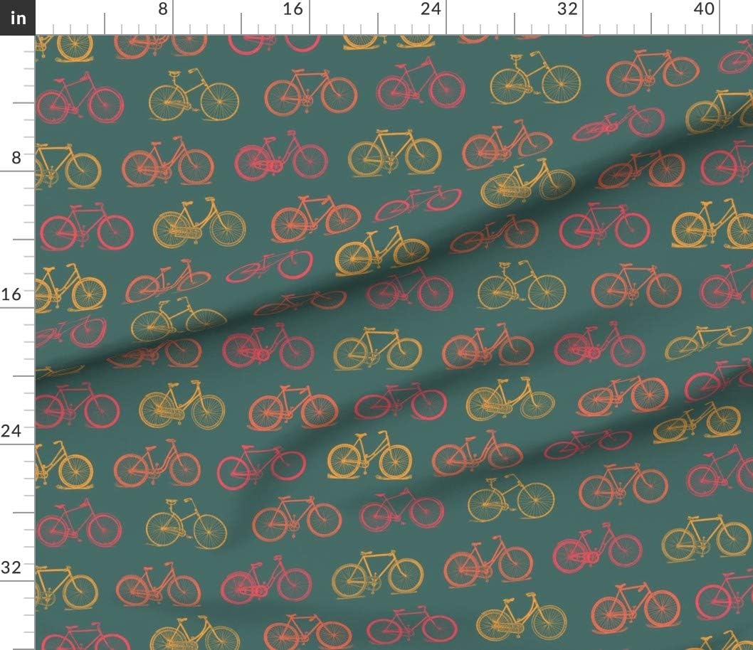 Spoonflower Fabric - Retro Antique Bicycles Large Bike Bicycle Pattern Color Dark Teal Printed on Petal Signature Cotton Fabric by The Yard - Sewing Quilting Apparel Crafts Decor