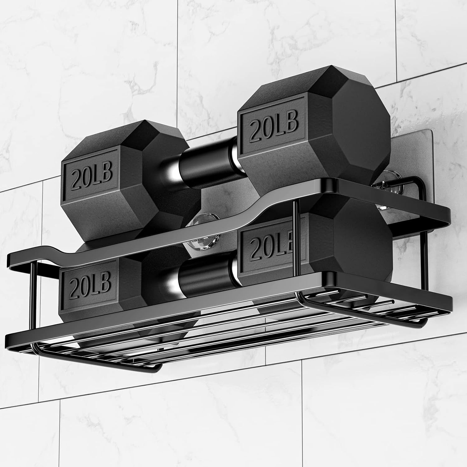 OMAIRA Shower Caddy, Adhesive Shower Organizer with 4 Hooks, No Drilling Shower Shelf, Rustproof 304 Stainless Steel Shower Rack With Soap Dish for Bathroom Kitchen Storage (Black)