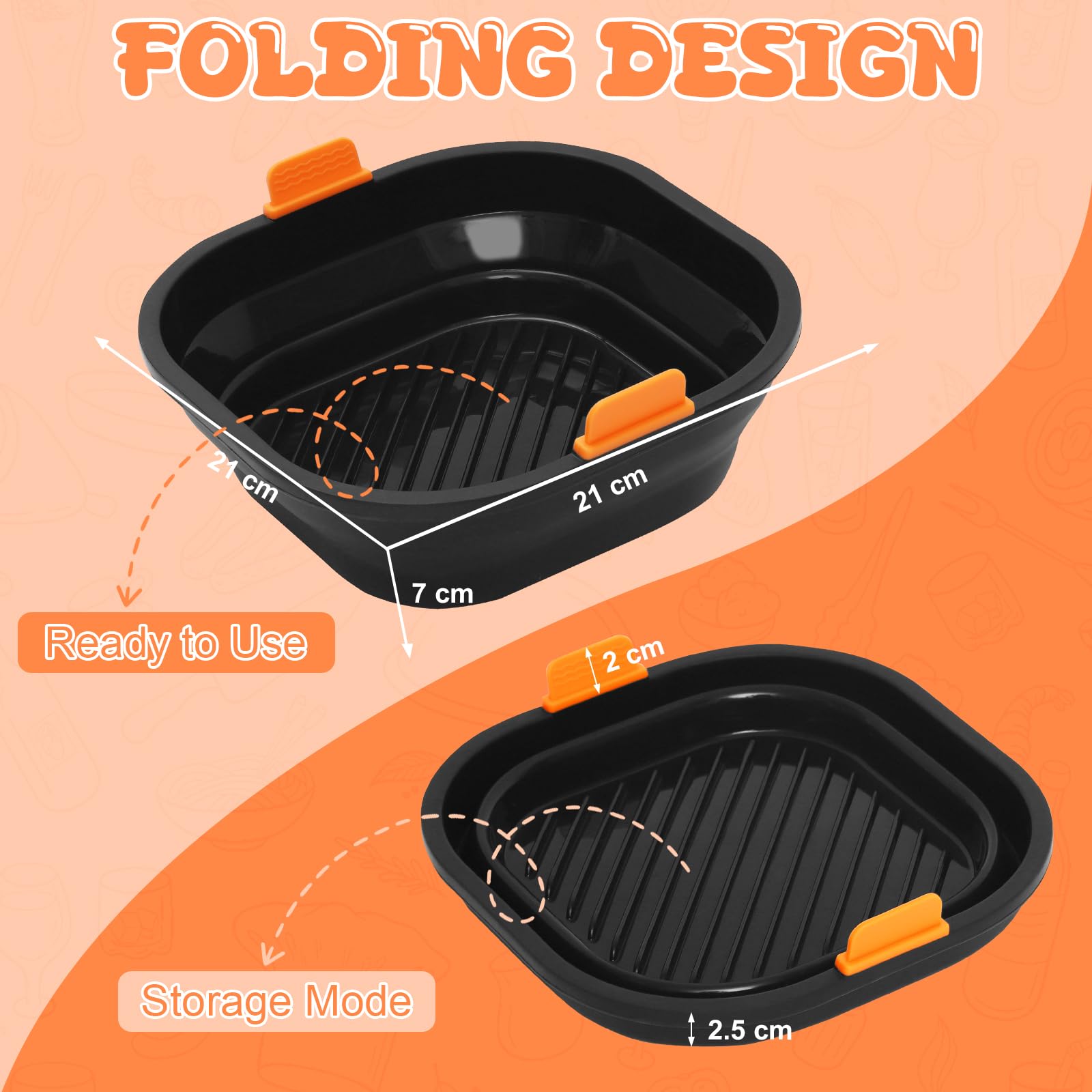 21cm Teglia per Friggitrice ad Aria [Set da 2] - Struttura in Acciaio Inox Indeformabile, Pieghevole e Lavabile in Lavastoviglie - Con Ninja/Philips/COSORI/Tefal/Russell Hobbs/Cecotec/Princess