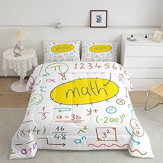 Math Equation Comforter Set Math Geometry Science Bedding Twin for Boys Girls Teens Math Theme Bedding Comforter Sets Mathematics Formula Duvet Insert Kids Youth School Educational Dorm Room Decor