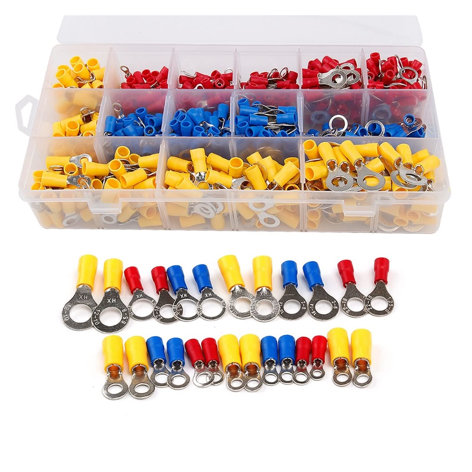 lindawang Lin 650 unids Surtido Anillo Aislado Crimp Terminal Terminal Conector Electricer Conector Set Rojo Azul Amarillo Going