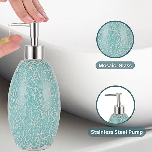 Miniatura 3 de Escenzy Elegante juego de accesorios de baño verdes de 4 piezas  Lujoso dispensador de jabón de vidrio, soporte para cepillo de dientes, tarro de